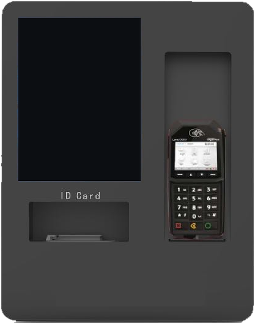 Passova on a wall-mounted terminal with an ID card scanner and card reader